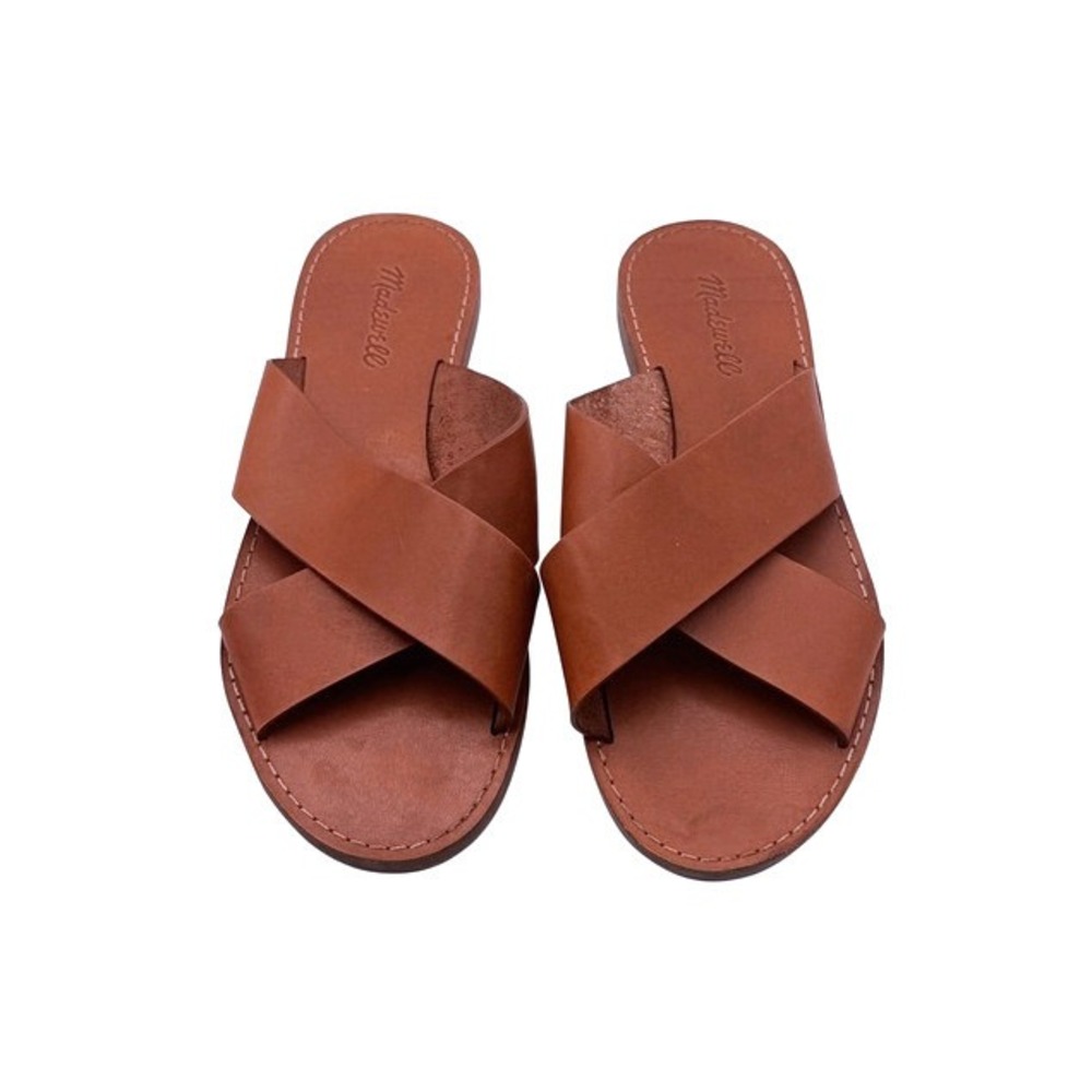 Madewell Crisscross Leather Sandals Brown Slip On Slides Women's 9M - Picture 2 of 6